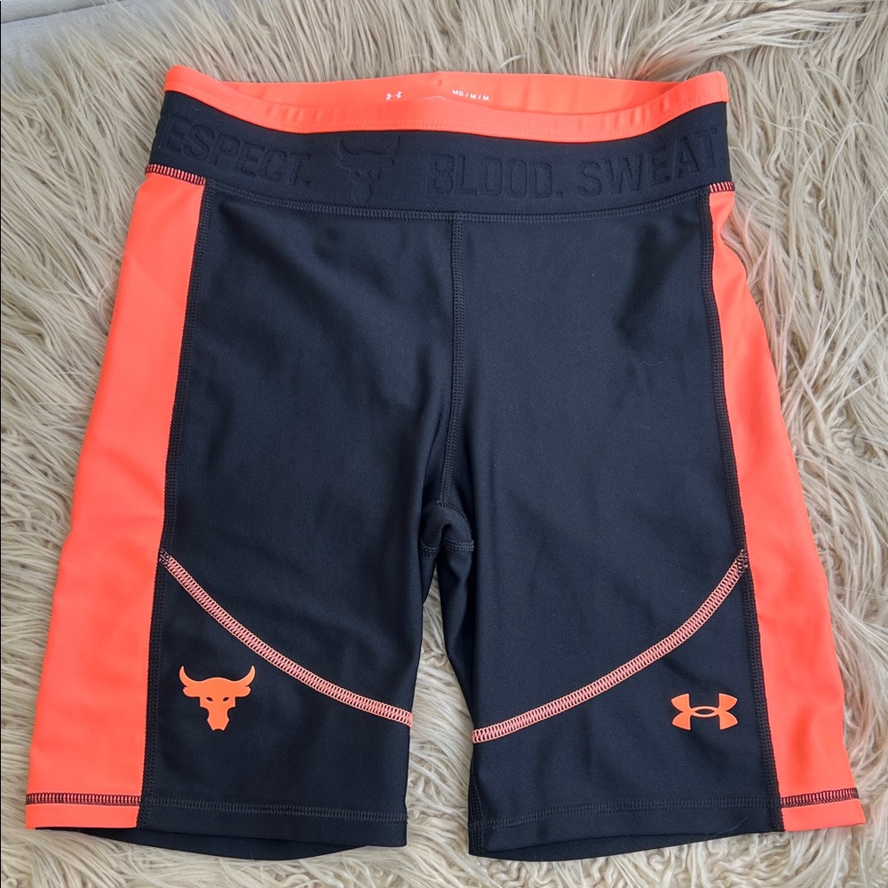 Under Armour Black with Neon Orange Side-Panel Compression Shorts size M